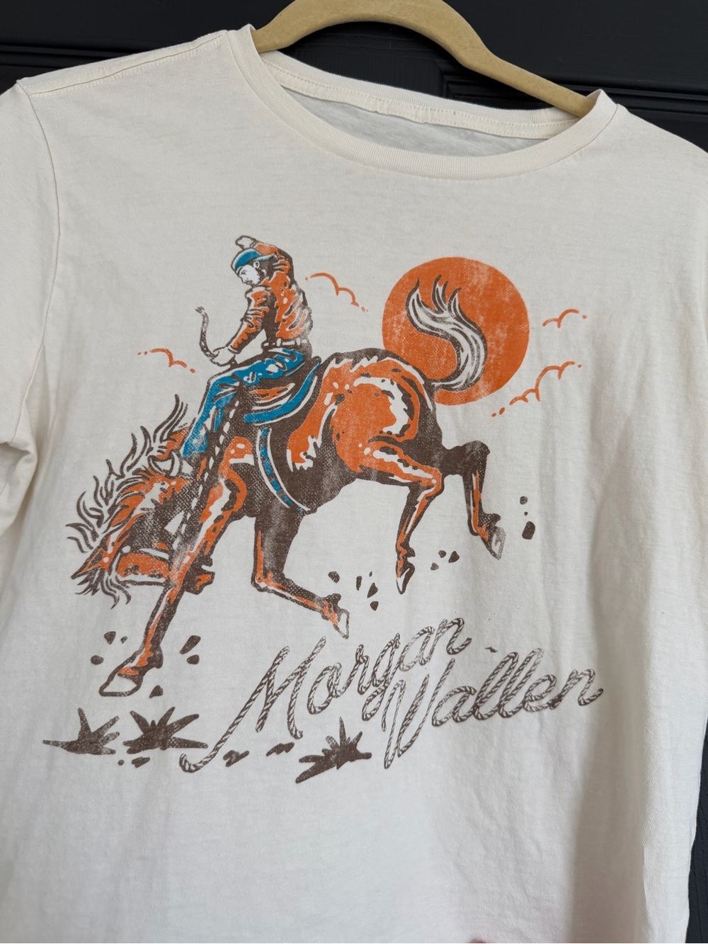 Morgan Wallen Graphic Cowboy Tee - Cream with Orange & Teal Print - Picture 2 of 7
